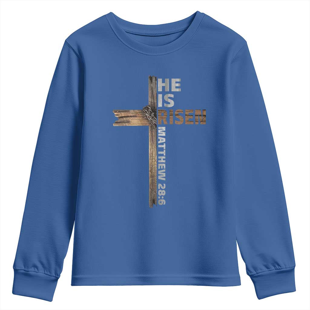He is Risen Christian Youth Sweatshirt Easter Cross Jesus Christian TS14 Royal Blue Print Your Wear