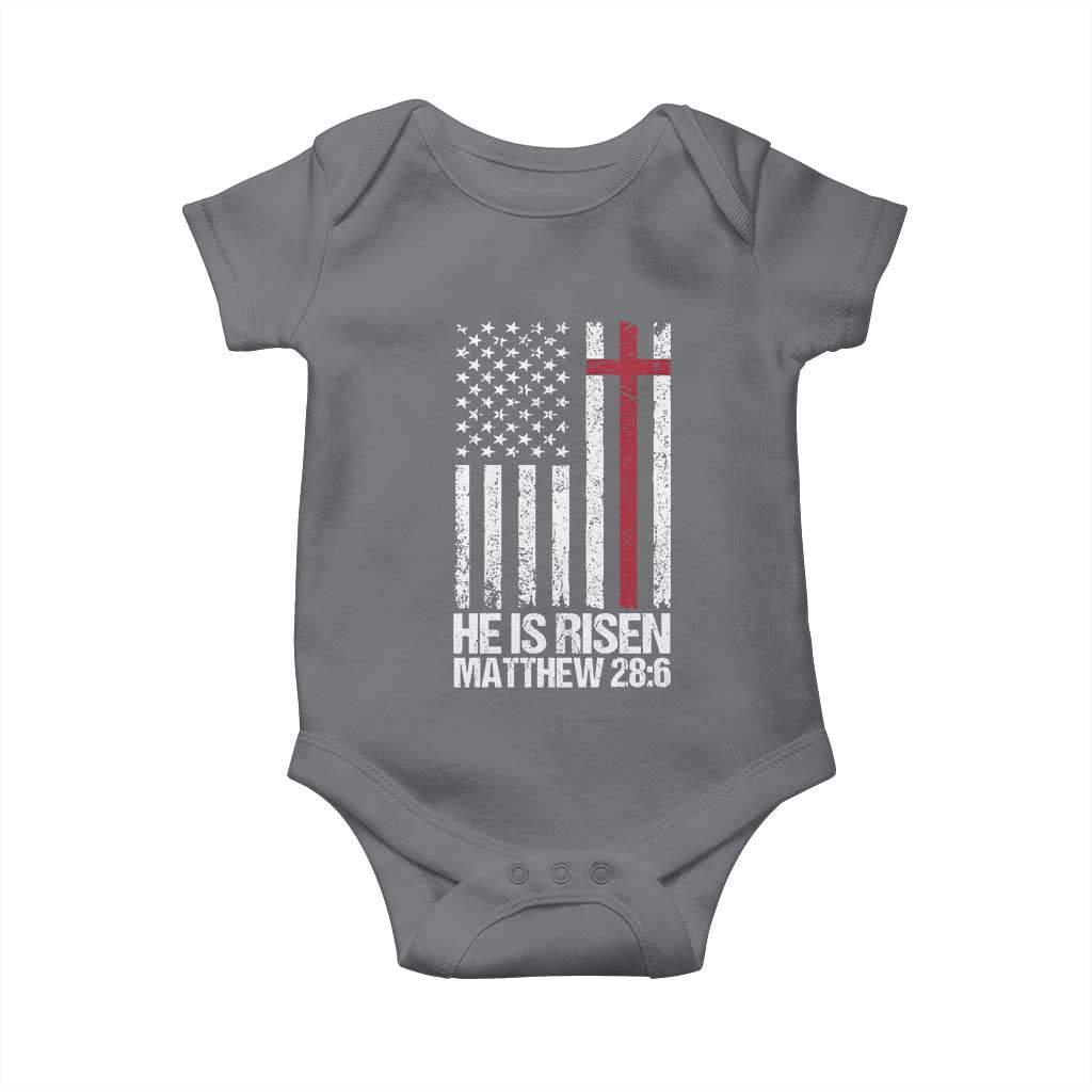 He Is Rise Baby Onesie Christian American Flag Easter Bible Verse TS14 Charcoal Print Your Wear