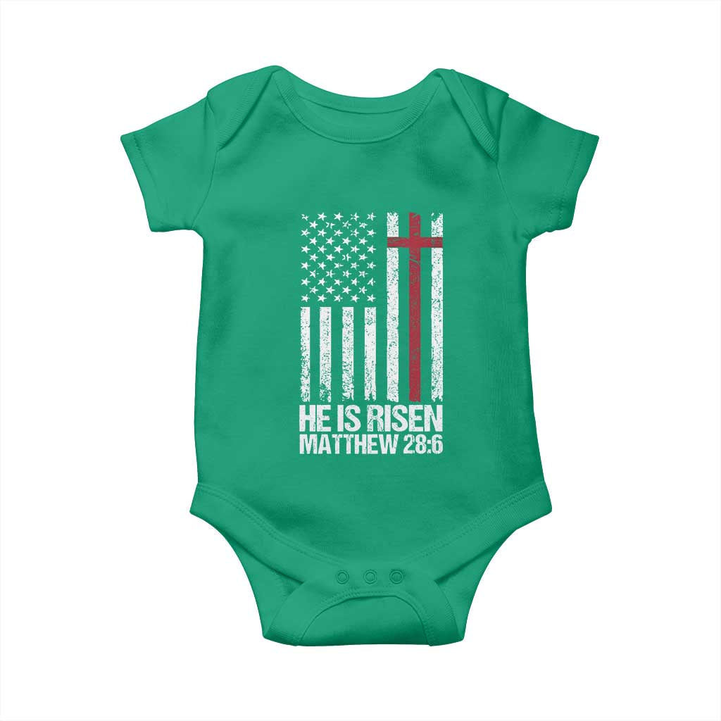 He Is Rise Baby Onesie Christian American Flag Easter Bible Verse TS14 Irish Green Print Your Wear