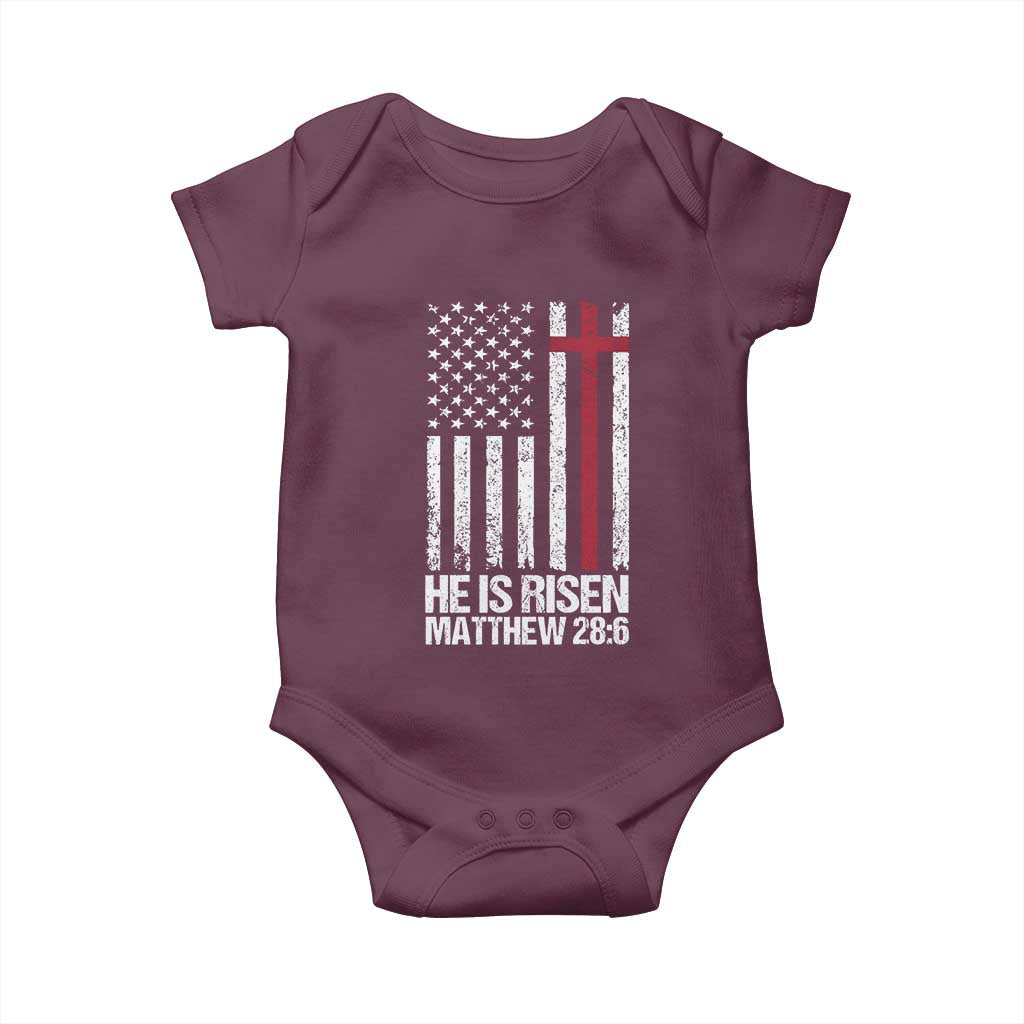 He Is Rise Baby Onesie Christian American Flag Easter Bible Verse TS14 Maroon Print Your Wear