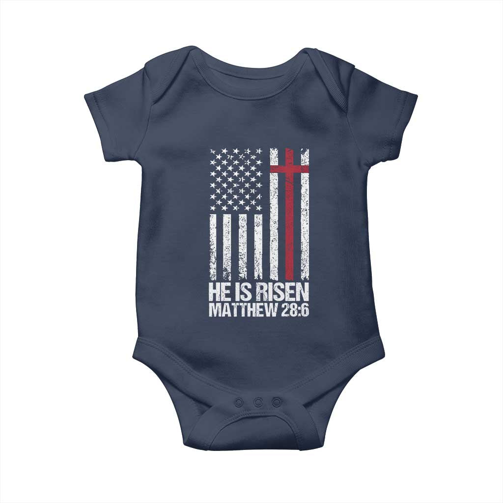 He Is Rise Baby Onesie Christian American Flag Easter Bible Verse TS14 Navy Print Your Wear