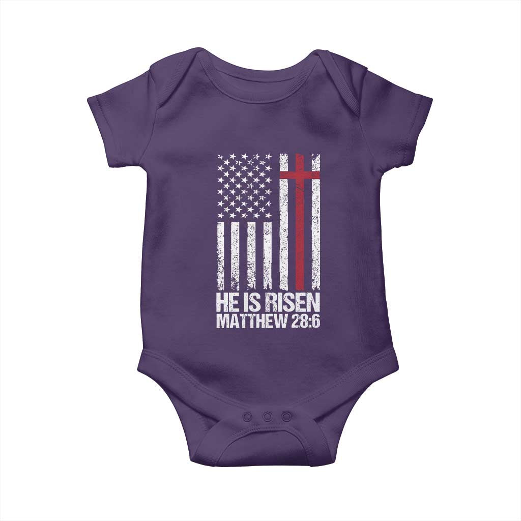 He Is Rise Baby Onesie Christian American Flag Easter Bible Verse TS14 Purple Print Your Wear