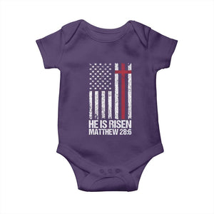 He Is Rise Baby Onesie Christian American Flag Easter Bible Verse TS14 Purple Print Your Wear