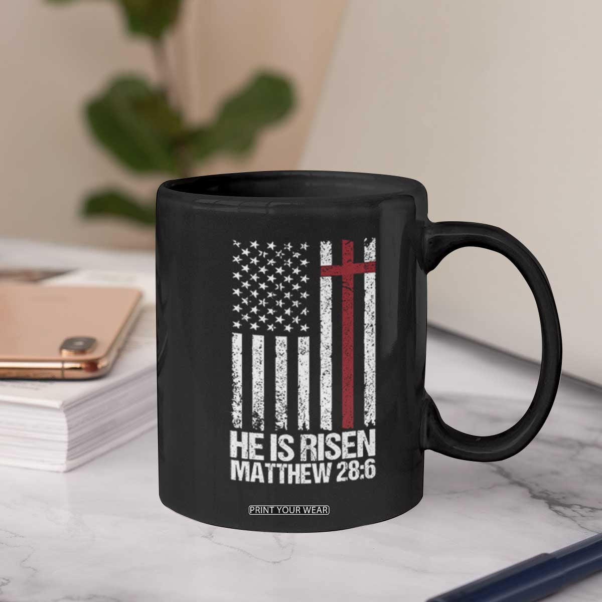 He Is Rise Coffee Mug Christian American Flag Easter Bible Verse TS14 Print Your Wear