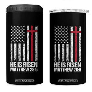 He Is Rise 4 in 1 Can Cooler Tumbler Christian American Flag Easter Bible Verse TS14 One Size: 16 oz Black Print Your Wear
