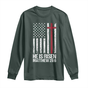 He Is Rise Long Sleeve Shirt Christian American Flag Easter Bible Verse TS14 Dark Forest Green Print Your Wear