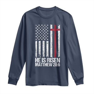 He Is Rise Long Sleeve Shirt Christian American Flag Easter Bible Verse TS14 Navy Print Your Wear
