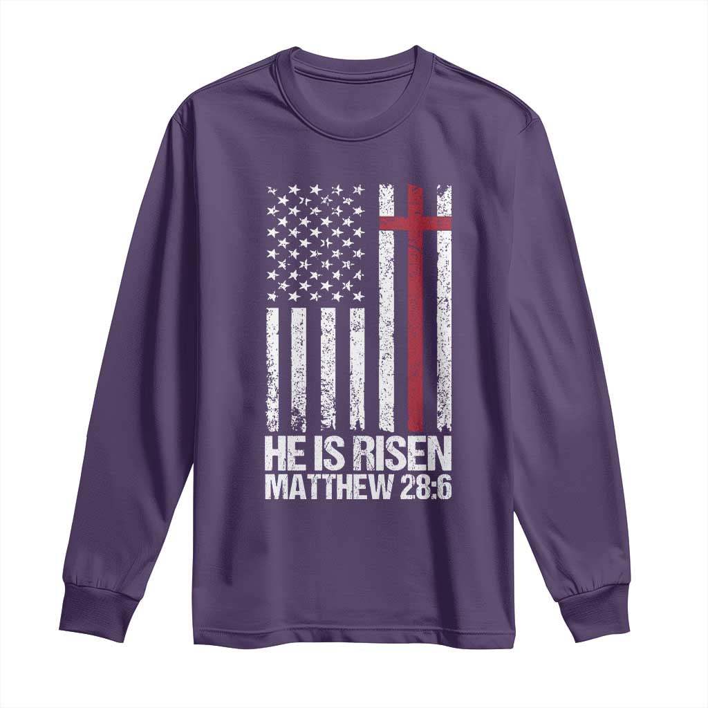 He Is Rise Long Sleeve Shirt Christian American Flag Easter Bible Verse TS14 Purple Print Your Wear