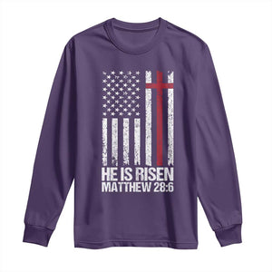 He Is Rise Long Sleeve Shirt Christian American Flag Easter Bible Verse TS14 Purple Print Your Wear