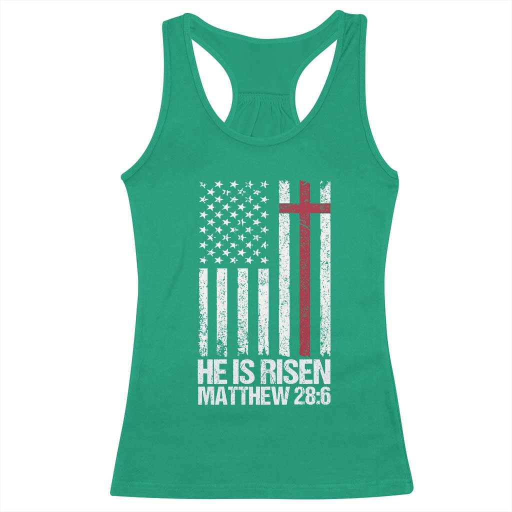 He Is Rise Racerback Tank Top Christian American Flag Easter Bible Verse TS14 Irish Green Print Your Wear