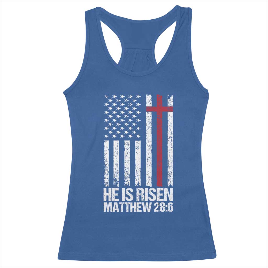 He Is Rise Racerback Tank Top Christian American Flag Easter Bible Verse TS14 Royal Blue Print Your Wear