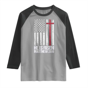 He Is Rise Raglan Shirt Christian American Flag Easter Bible Verse TS14 Sport Gray Black Print Your Wear
