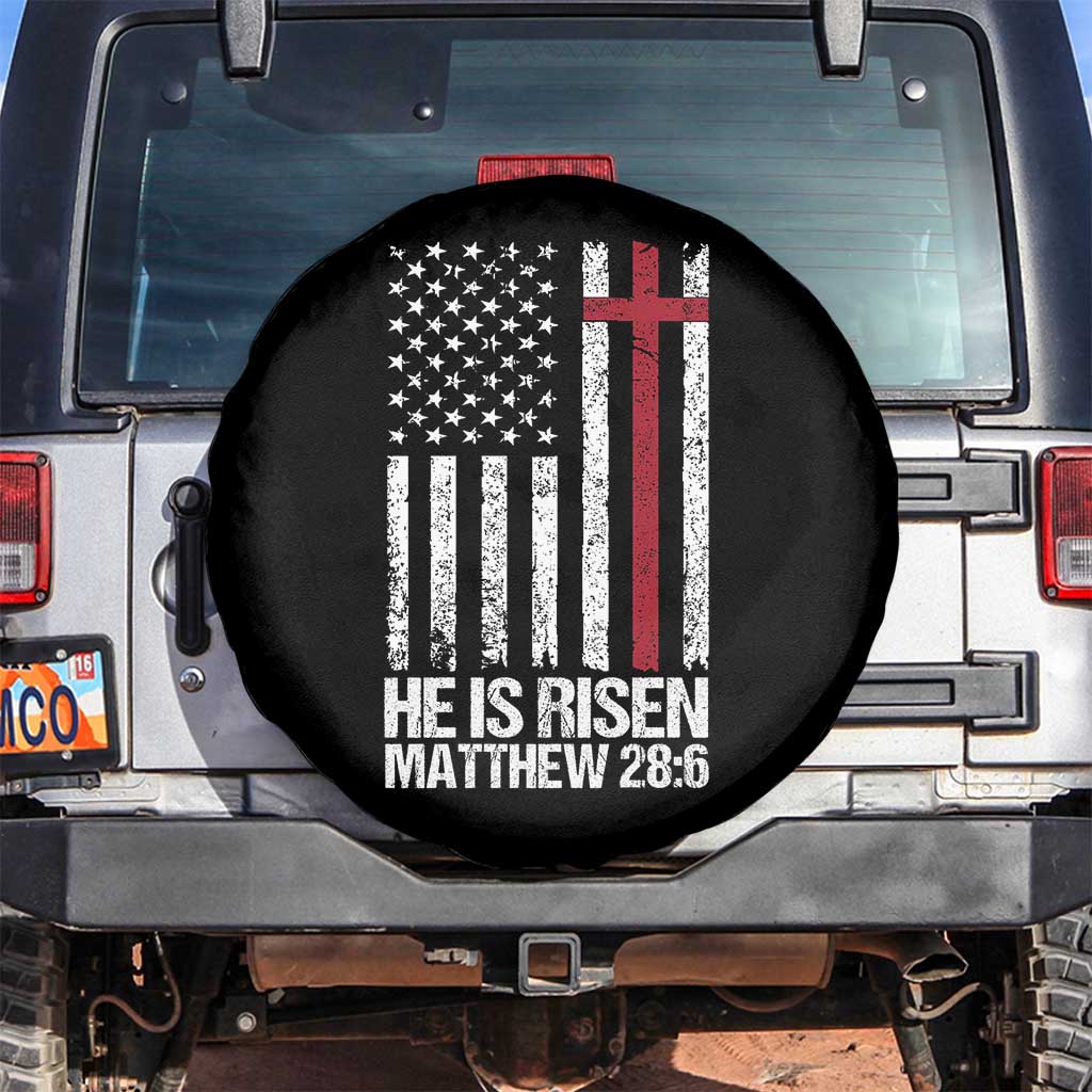 He Is Rise Spare Tire Cover Christian American Flag Easter Bible Verse TS14 No hole Black Print Your Wear