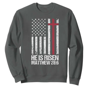 He Is Rise Sweatshirt Christian American Flag Easter Bible Verse TS14 Dark Heather Print Your Wear