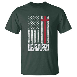 He Is Rise T Shirt Christian American Flag Easter Bible Verse TS14 Dark Forest Green Print Your Wear