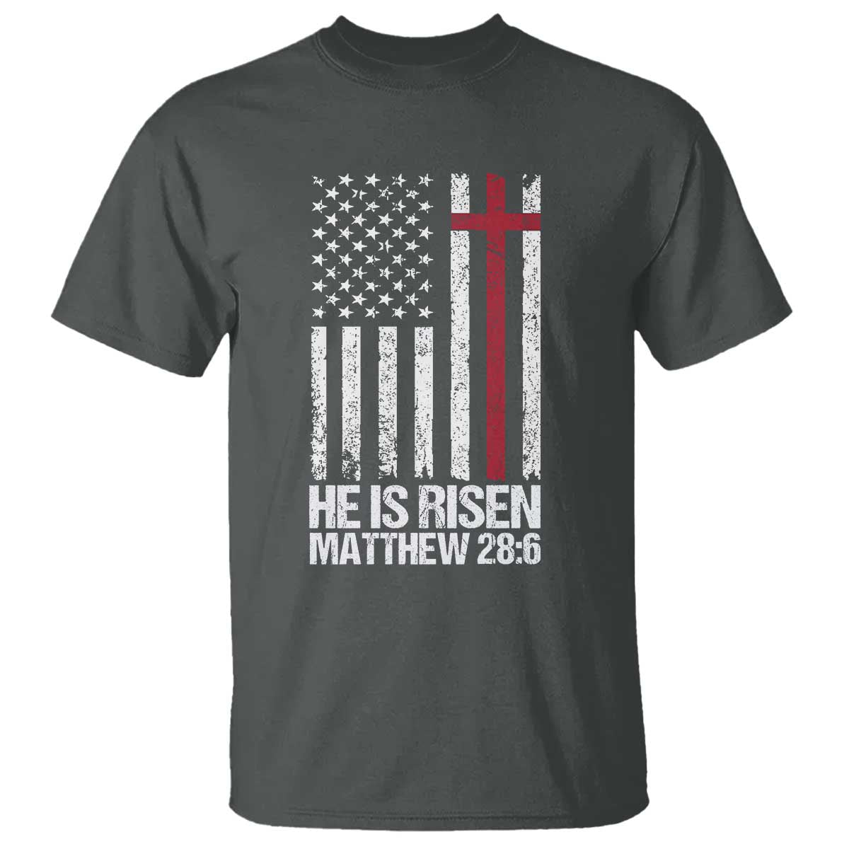 He Is Rise T Shirt Christian American Flag Easter Bible Verse TS14 Dark Heather Print Your Wear
