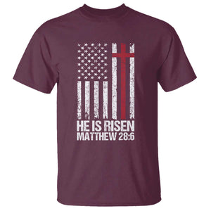 He Is Rise T Shirt Christian American Flag Easter Bible Verse TS14 Maroon Print Your Wear
