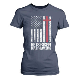 He Is Rise T Shirt For Women Christian American Flag Easter Bible Verse TS14 Navy Print Your Wear