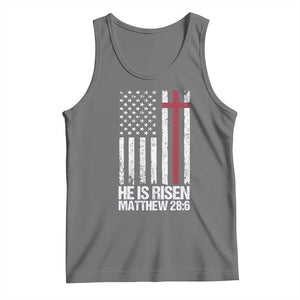 He Is Rise Tank Top Christian American Flag Easter Bible Verse TS14 Black Heather Print Your Wear