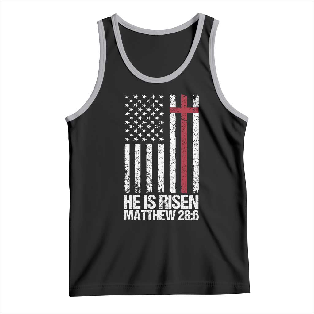 He Is Rise Tank Top Christian American Flag Easter Bible Verse TS14 Black Athletic Heather Print Your Wear