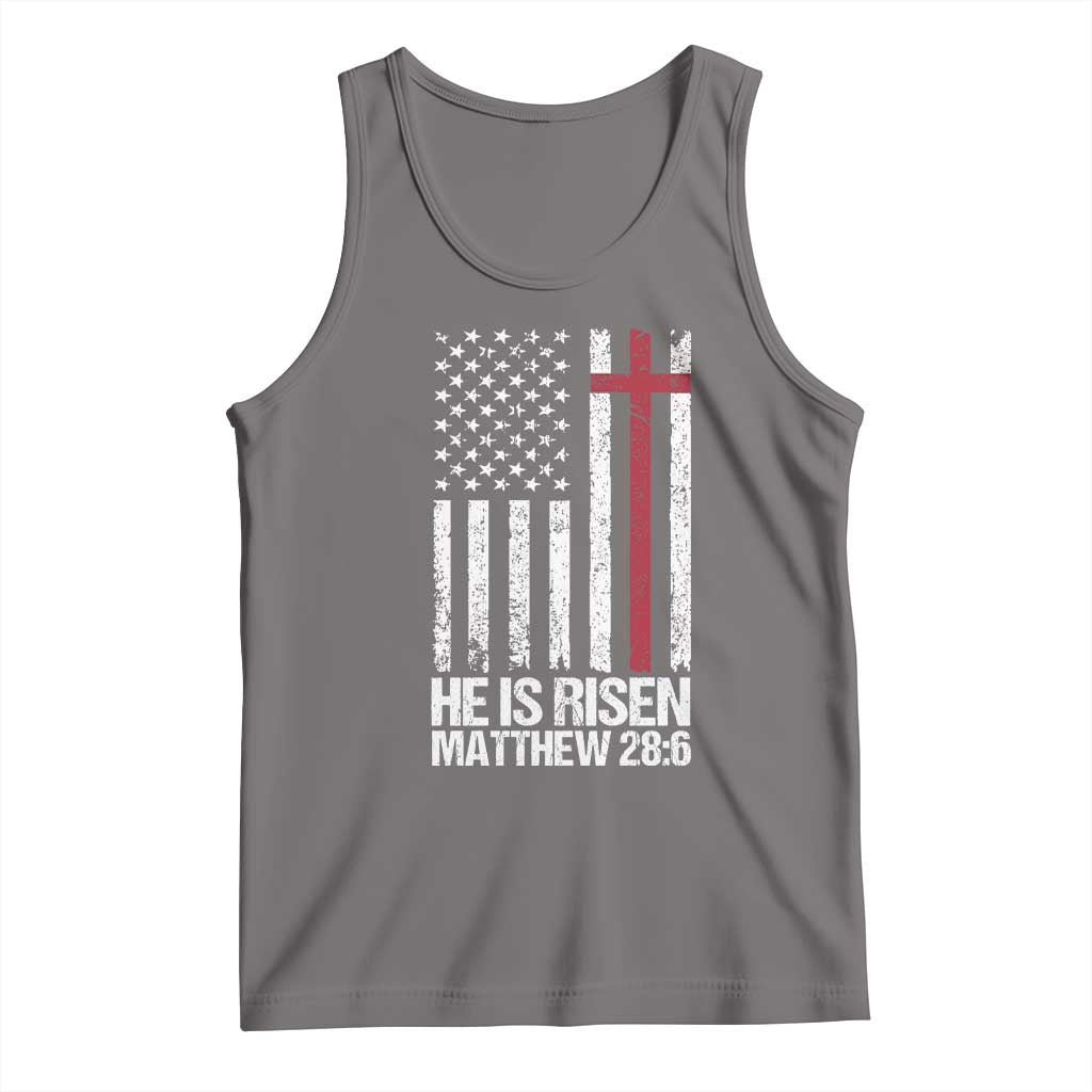 He Is Rise Tank Top Christian American Flag Easter Bible Verse TS14 Deep Heather Print Your Wear