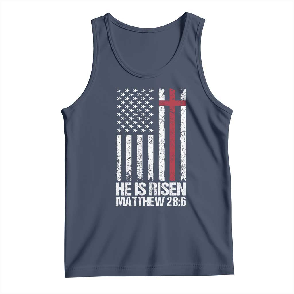 He Is Rise Tank Top Christian American Flag Easter Bible Verse TS14 Navy Print Your Wear