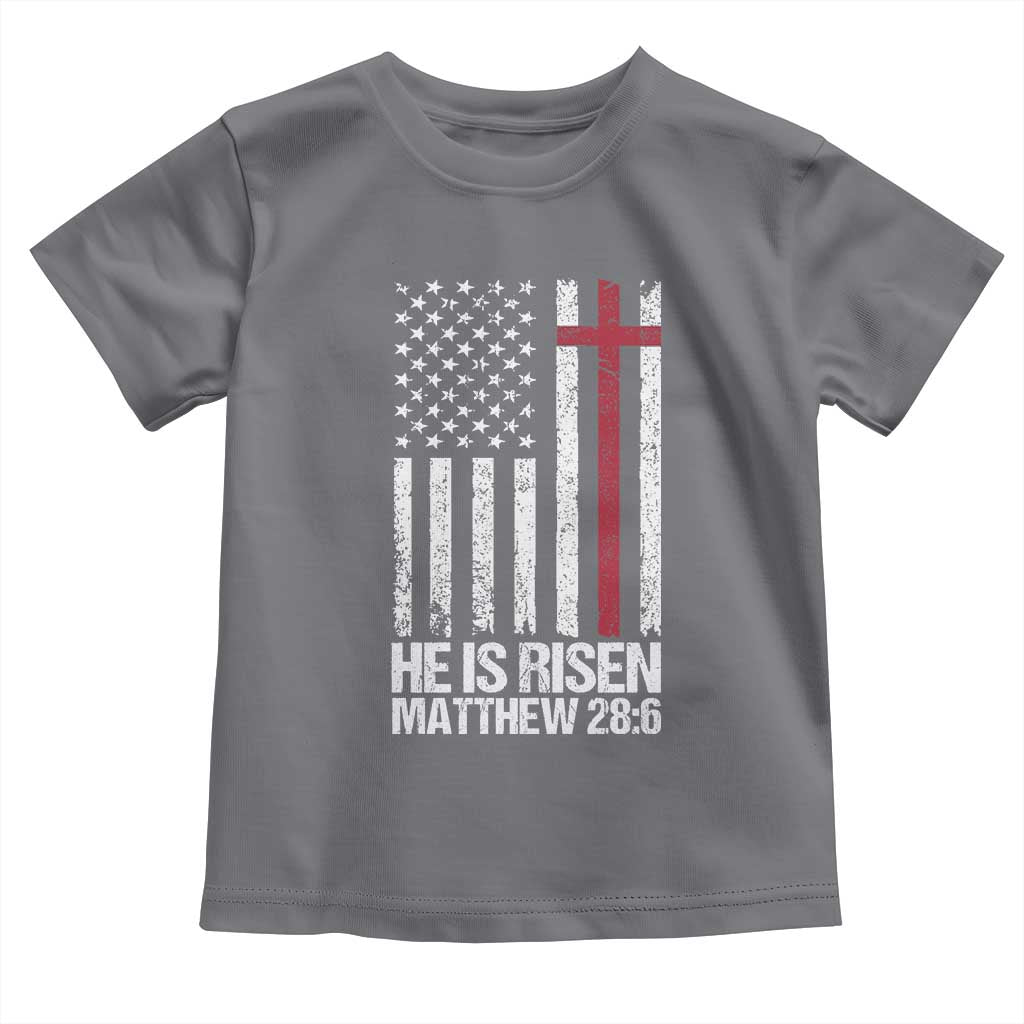 He Is Rise Toddler T Shirt Christian American Flag Easter Bible Verse TS14 Charcoal Print Your Wear