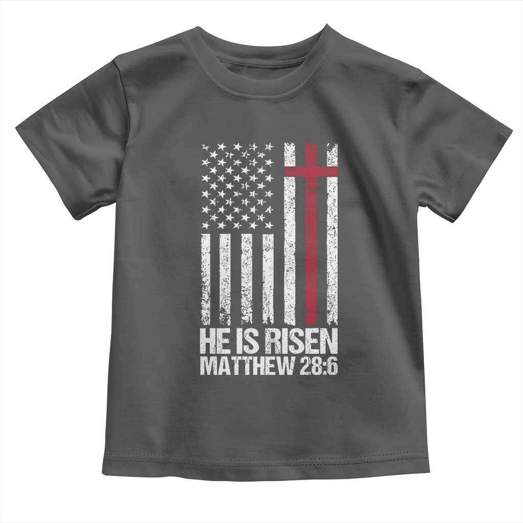 He Is Rise Toddler T Shirt Christian American Flag Easter Bible Verse TS14 Dark Heather Print Your Wear