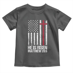 He Is Rise Toddler T Shirt Christian American Flag Easter Bible Verse TS14 Dark Heather Print Your Wear
