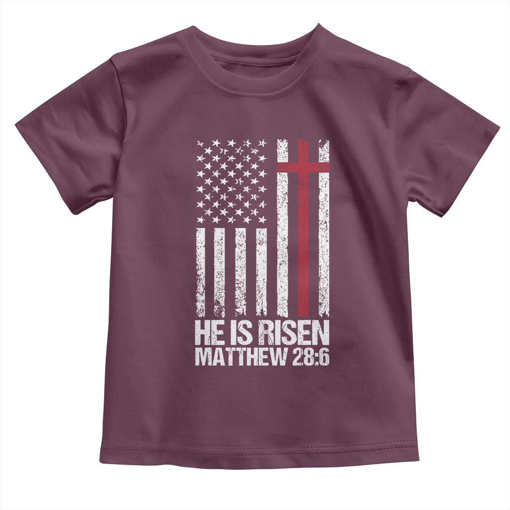 He Is Rise Toddler T Shirt Christian American Flag Easter Bible Verse TS14 Maroon Print Your Wear