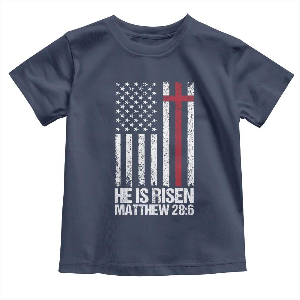 He Is Rise Toddler T Shirt Christian American Flag Easter Bible Verse TS14 Navy Print Your Wear