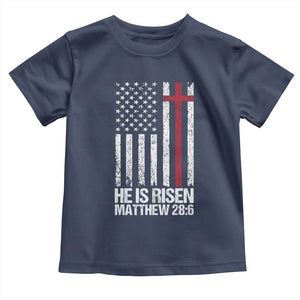 He Is Rise Toddler T Shirt Christian American Flag Easter Bible Verse TS14 Navy Print Your Wear