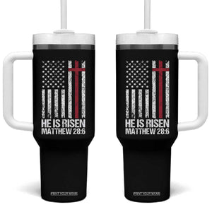 He Is Rise Tumbler With Handle Christian American Flag Easter Bible Verse TS14 One Size: 40 oz Black Print Your Wear