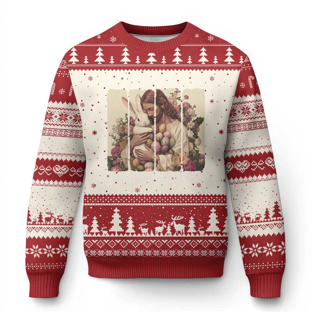 Silly Rabbit Easter Is For Jesus Ugly Christmas Sweater Christian Jeusus Floral Easter TS14 Beige Red Print Your Wear