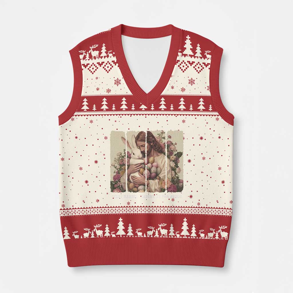 Silly Rabbit Easter Is For Jesus V-Neck Knit Sweater Vest Christian Jeusus Floral Easter TS14 Beige Red Print Your Wear