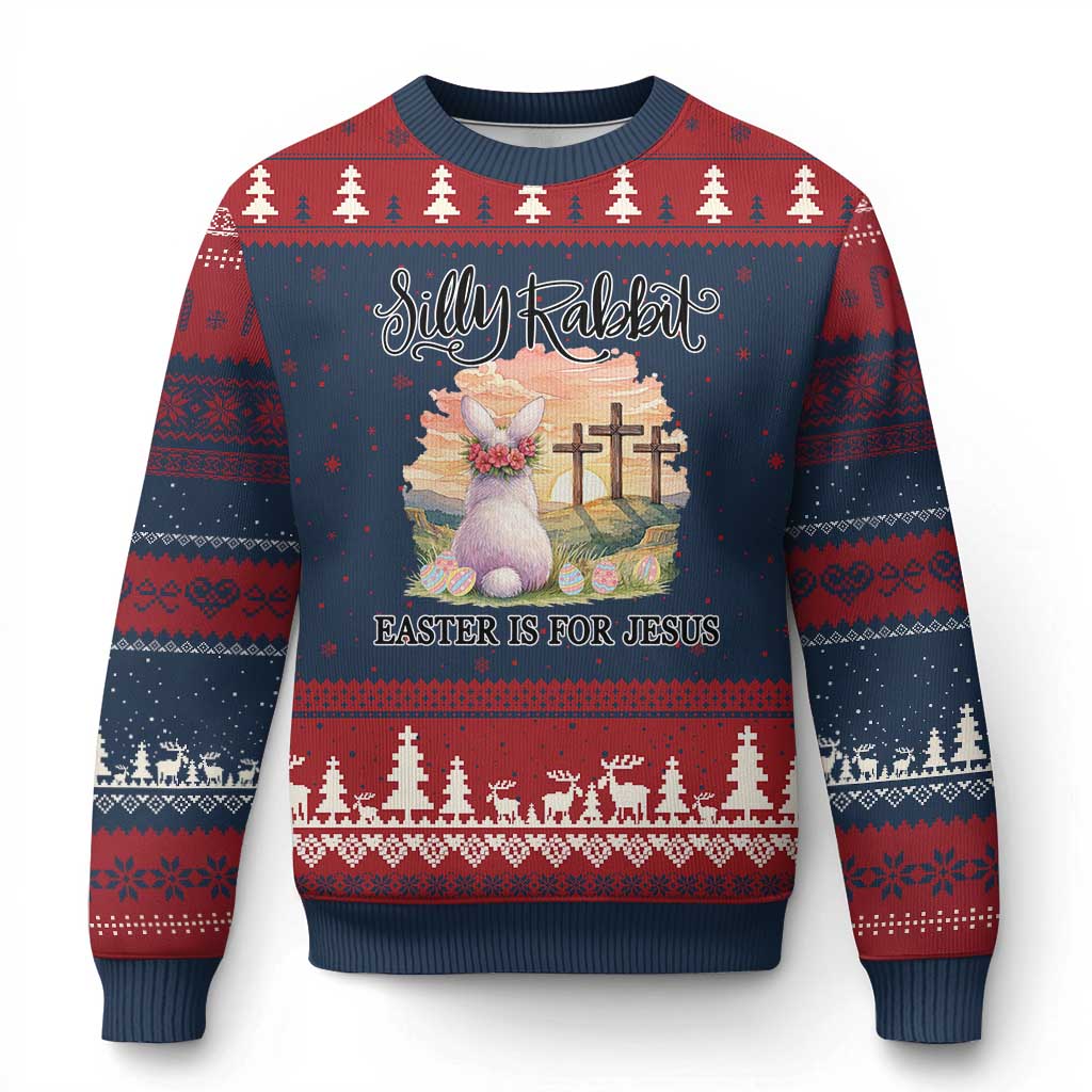 Silly Rabbit Easter Is For Jesus Ugly Christmas Sweater Christian Easter TS14 Navy Red Print Your Wear