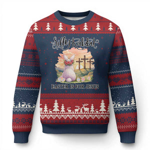 Silly Rabbit Easter Is For Jesus Ugly Christmas Sweater Christian Easter TS14 Navy Red Print Your Wear