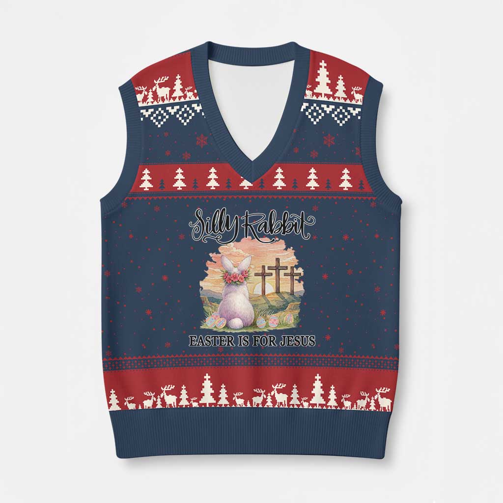 Silly Rabbit Easter Is For Jesus V-Neck Knit Sweater Vest Christian Easter TS14 Navy Red Print Your Wear