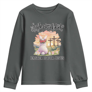 Silly Rabbit Easter Is For Jesus Youth Sweatshirt Christian Easter TS14 Dark Heather Print Your Wear