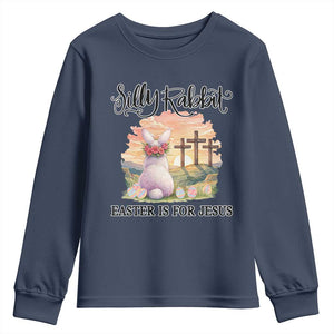 Silly Rabbit Easter Is For Jesus Youth Sweatshirt Christian Easter TS14 Navy Print Your Wear