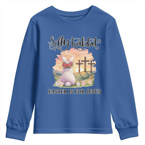Silly Rabbit Easter Is For Jesus Youth Sweatshirt Christian Easter TS14 Royal Blue Print Your Wear
