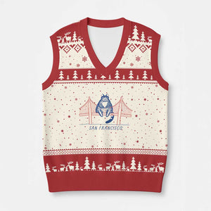 Funny Cat San Francisco Golden Gate V-Neck Knit Sweater Vest TS14 Beige Red Print Your Wear