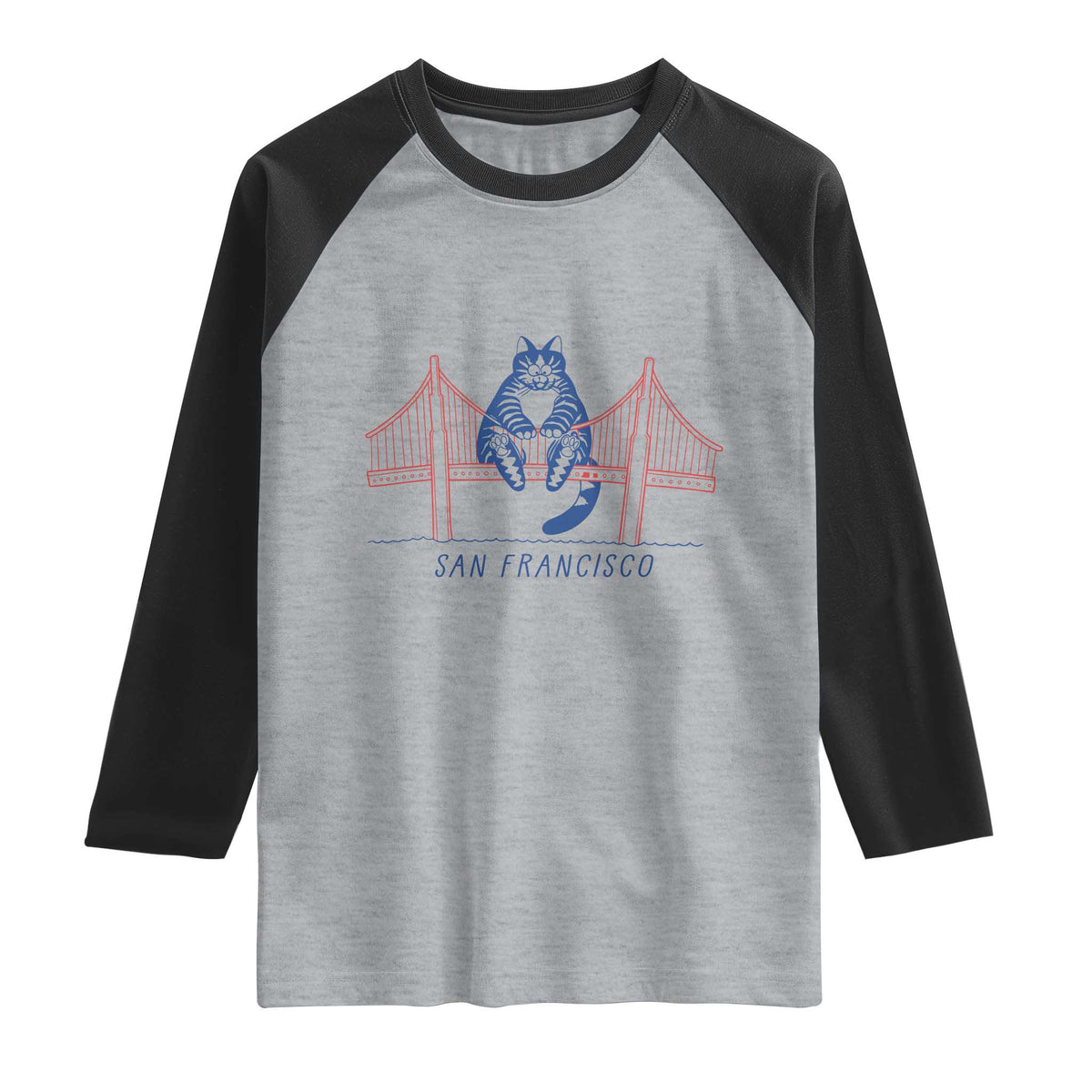 Funny Cat San Francisco Golden Gate Raglan Shirt TS14 Heather Gray Black Print Your Wear