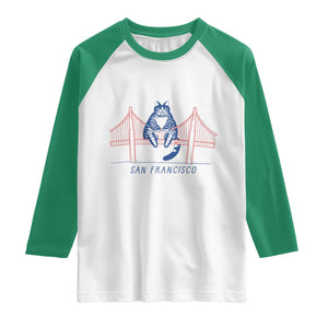 Funny Cat San Francisco Golden Gate Raglan Shirt TS14 White Kelly Green Print Your Wear