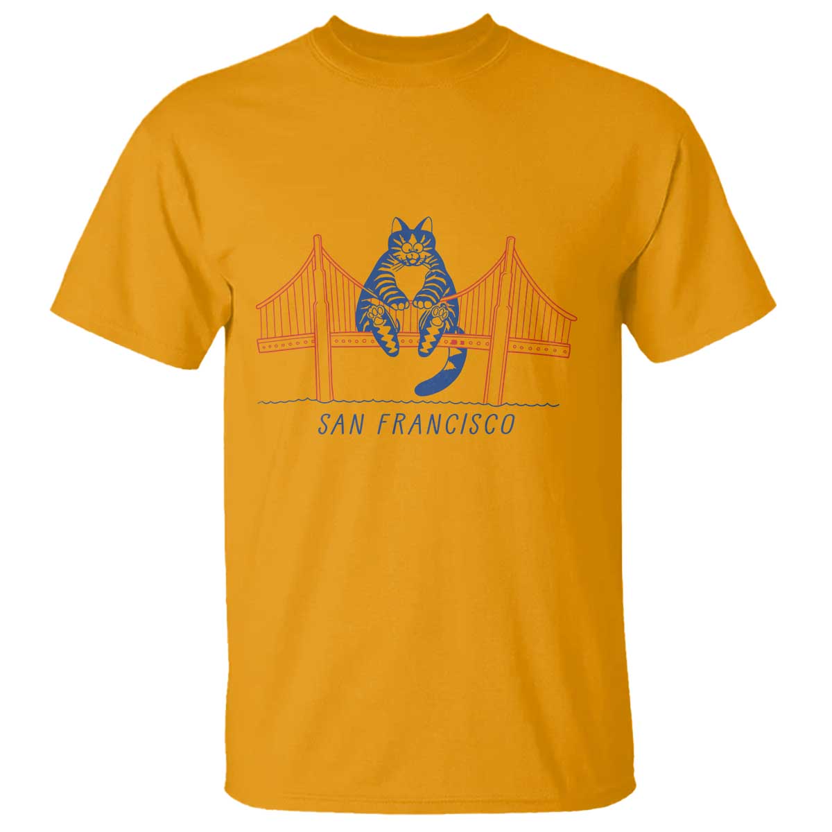 Funny Cat San Francisco Golden Gate T Shirt TS14 Gold Print Your Wear