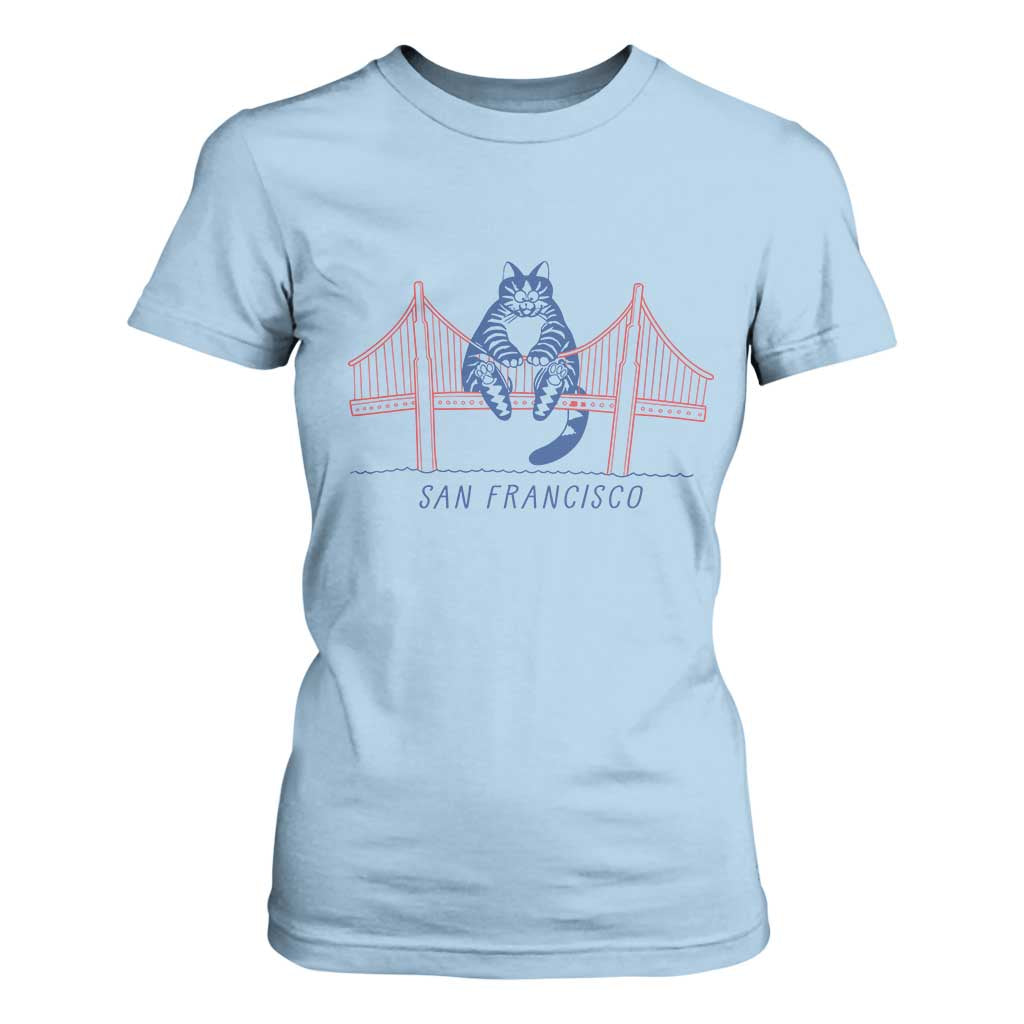 Funny Cat San Francisco Golden Gate T Shirt For Women TS14 Light Blue Print Your Wear