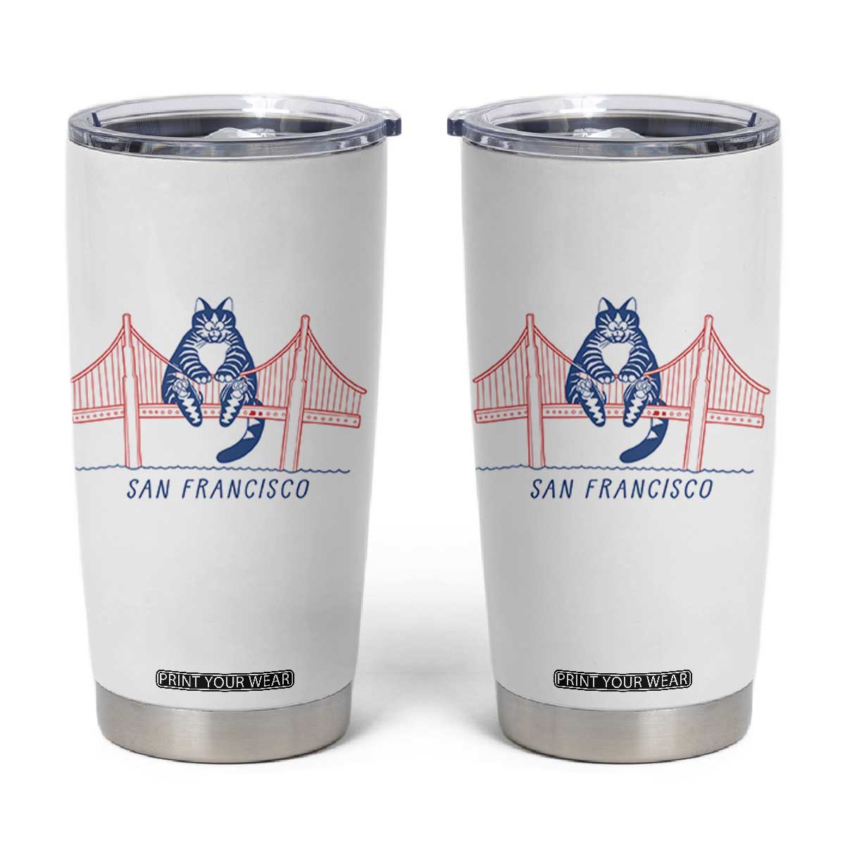 Funny Cat San Francisco Golden Gate Tumbler Cup TS14 White Print Your Wear