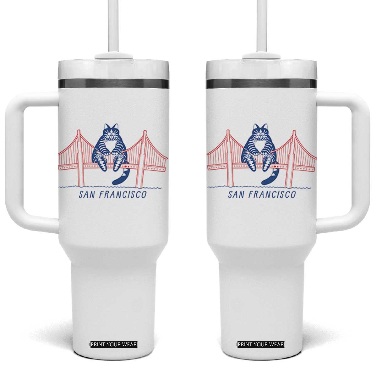 Funny Cat San Francisco Golden Gate Tumbler With Handle TS14 One Size: 40 oz White Print Your Wear