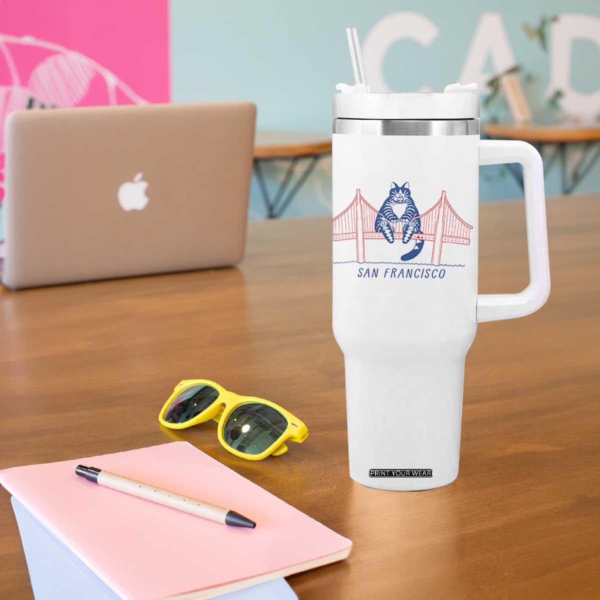 Funny Cat San Francisco Golden Gate Tumbler With Handle TS14 Print Your Wear
