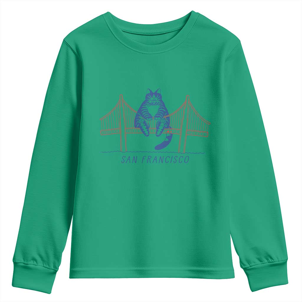 Funny Cat San Francisco Golden Gate Youth Sweatshirt TS14 Irish Green Print Your Wear